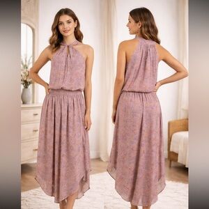 Ramy Brook Kent Paisley Halter Smocked Blousen Midi Dress